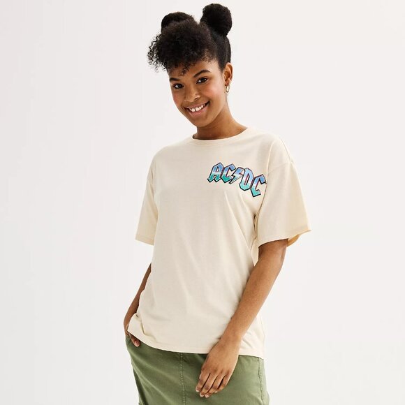 New! AC/DC Rock Band Embroidered T-Shirt Double-Sided Boyfriend Tee - Picture 3 of 4